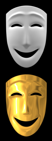 White and gold laughing theater masks